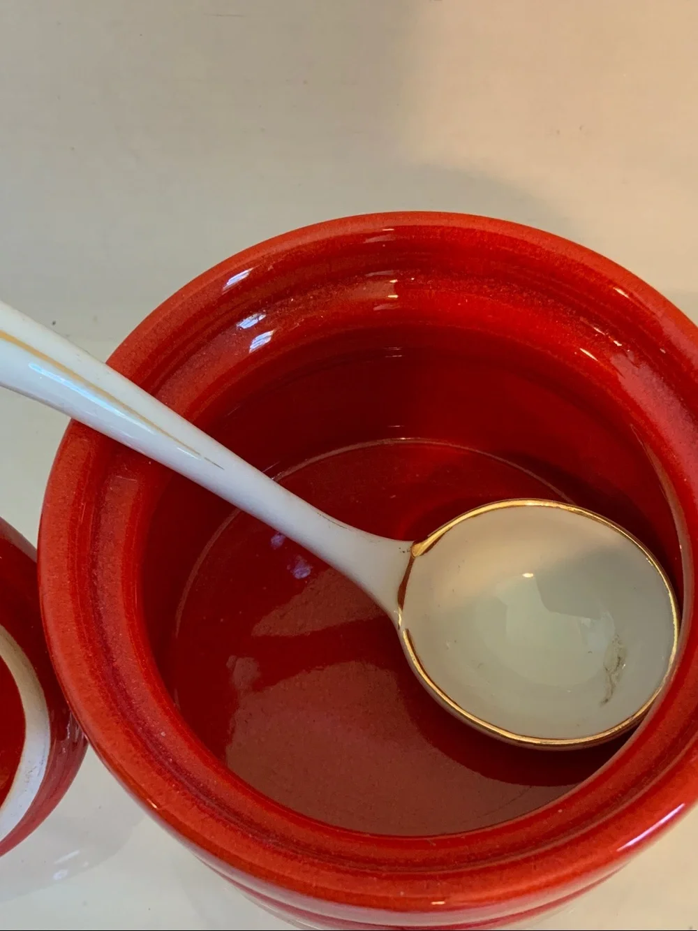 Festive Red Ceramic Holiday Sugar Jar with Spoon